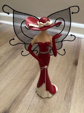 Elegant Red Lady Figurine Jewelry Holder